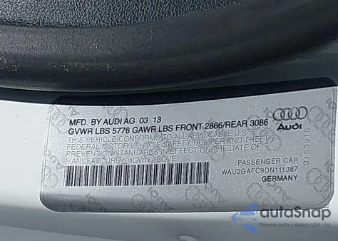 2013 Audi A7 Prestige z USA, uszkodzony, nr VIN WAU2GAFC9DN111387